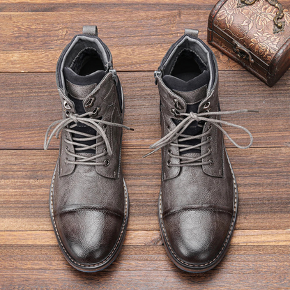 Brown Leather Mens Ankle Boots Lace Up Style