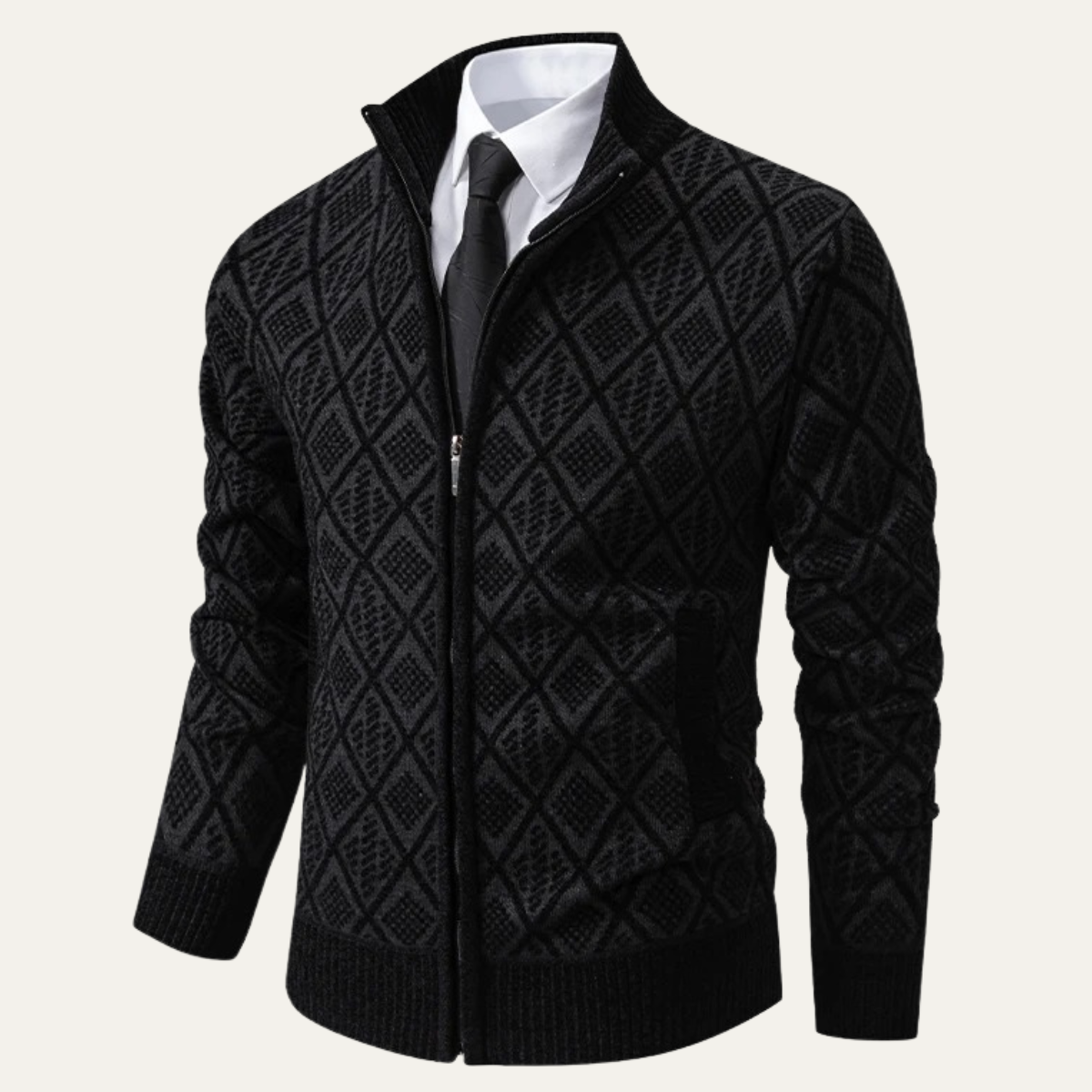 Stylish Men's Zip Up Knit Patterned Jacket