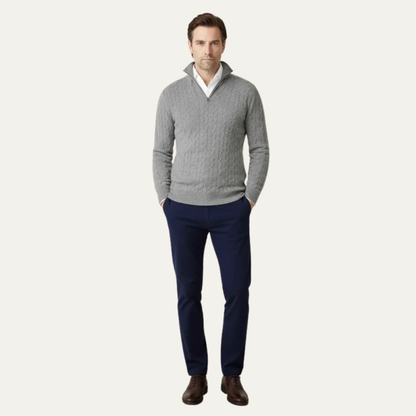 Classic Quarter Zip Fitted Knit Sweater