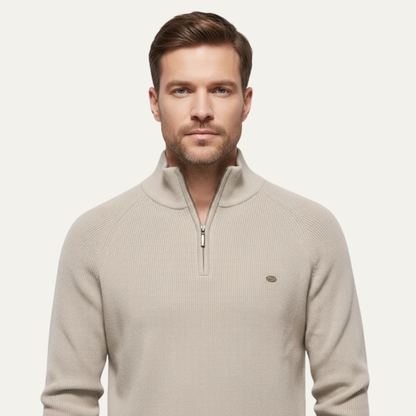 Men's Textured Crew Neck Quarter Zip Sweater