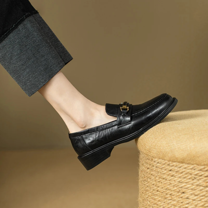 Luxury Mens Leather Slip On Dress Loafers with Metal Buckle