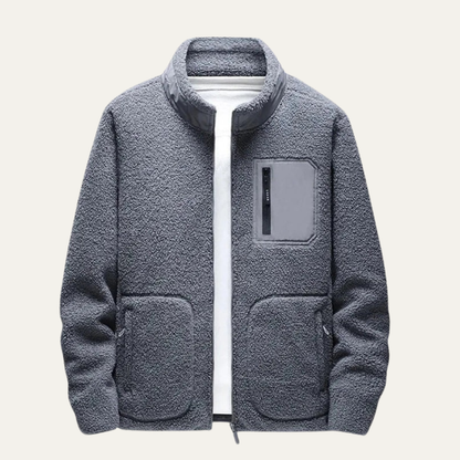 Warm Mens Fleece Coat with Contrast Pocket
