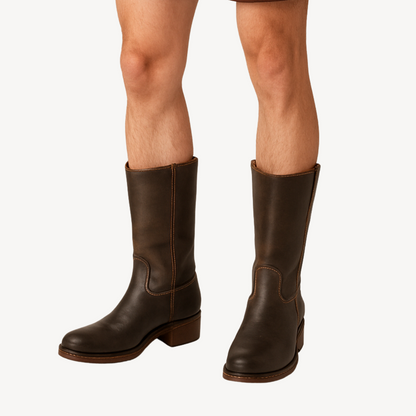 Comfortable Leather Knee High Boots with Low Block Heel - OutfitLondon