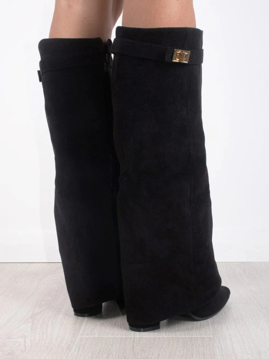 Women's Leather Thigh High Boots with Buckle