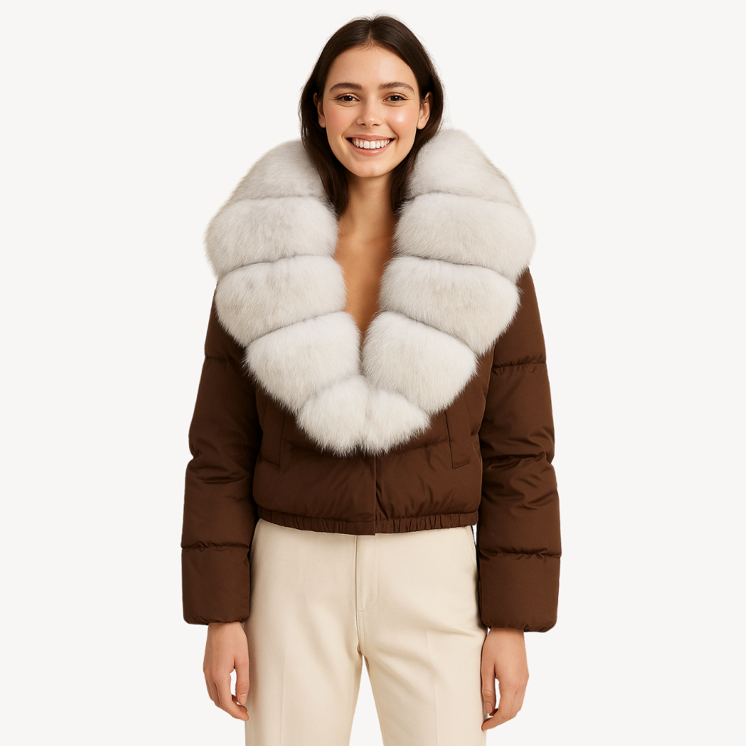 Warm Down Filled Coat with Faux Fur Trim for Ladies - OutfitLondon