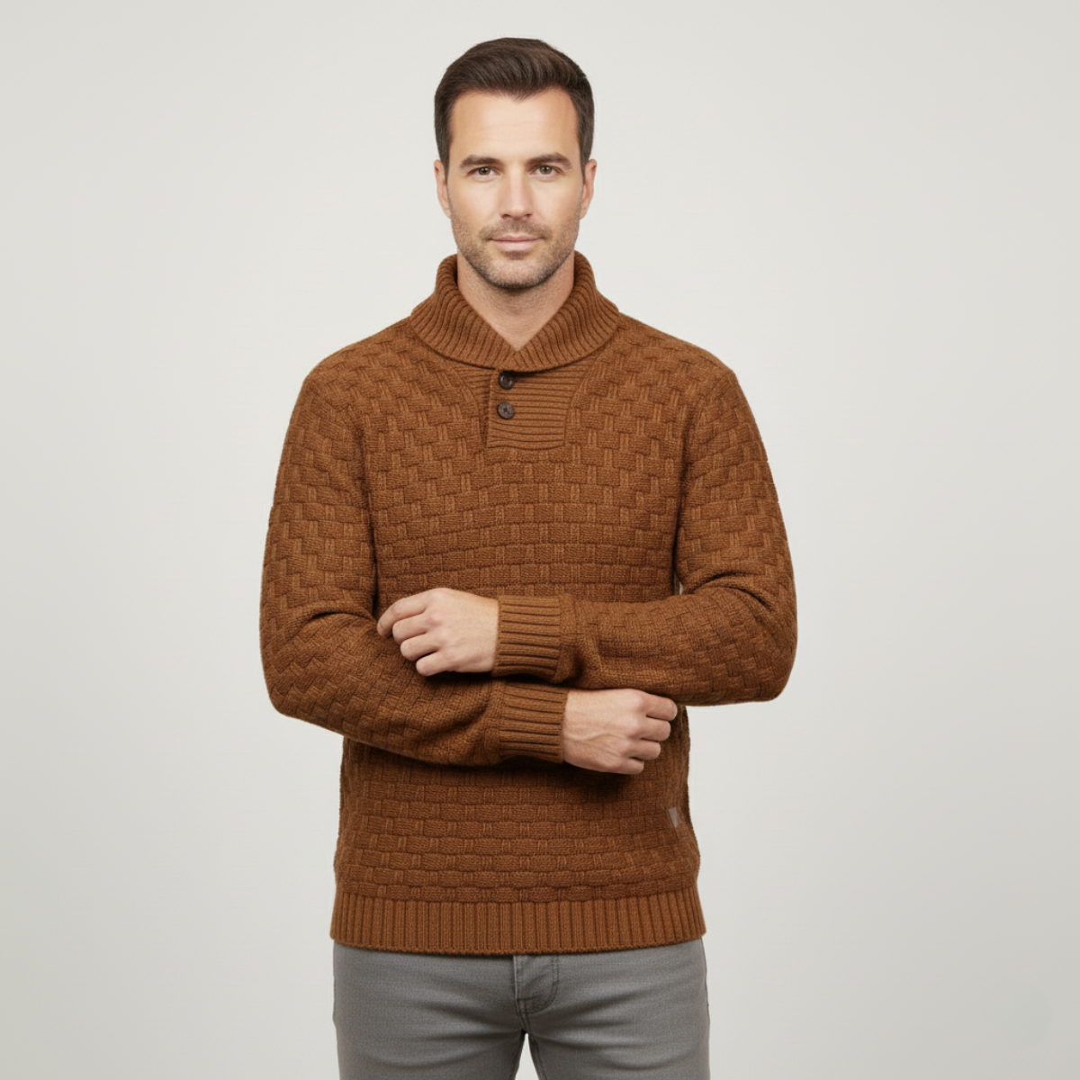 Classic Mens Thick Cable Knit Sweater with Buttons