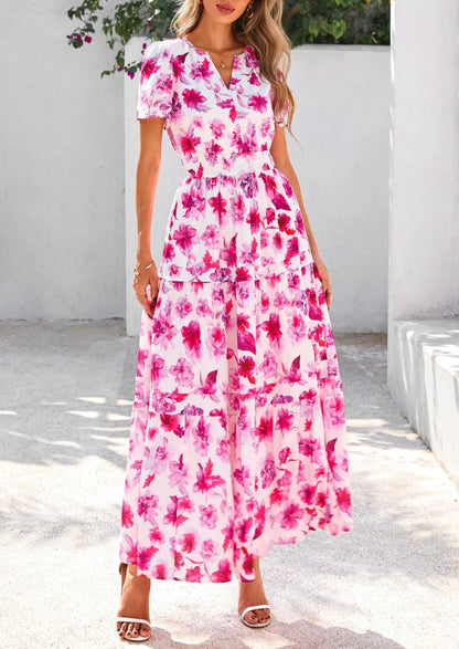 Casual Floral V Neck Flowy Beach Maxi Dress