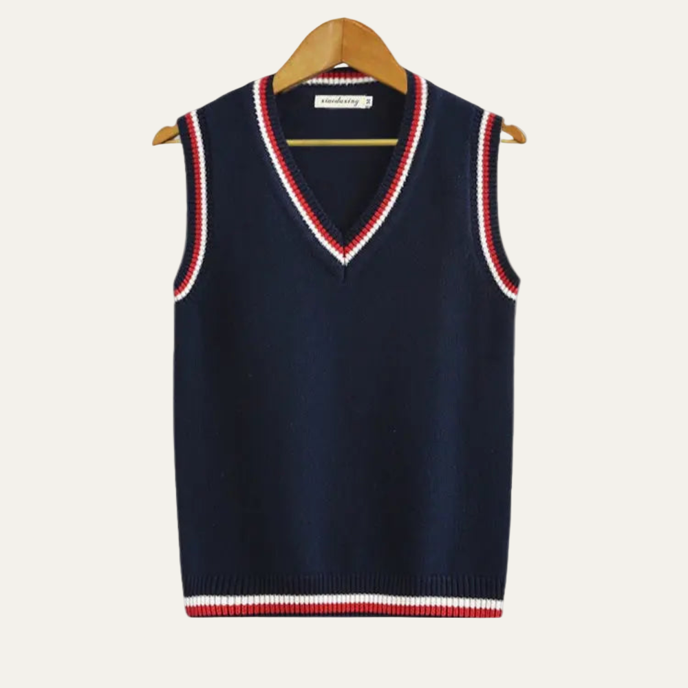 Men's Knit Striped V Neck Sweater Vest