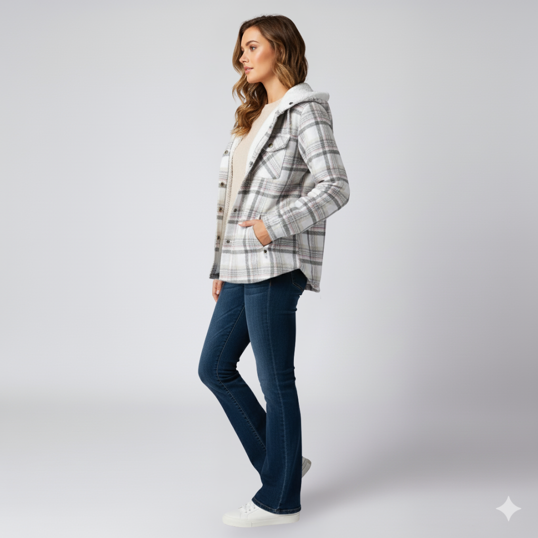Warm Hooded Plaid Jacket for Women