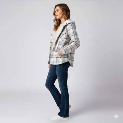 Warm Hooded Plaid Jacket for Women