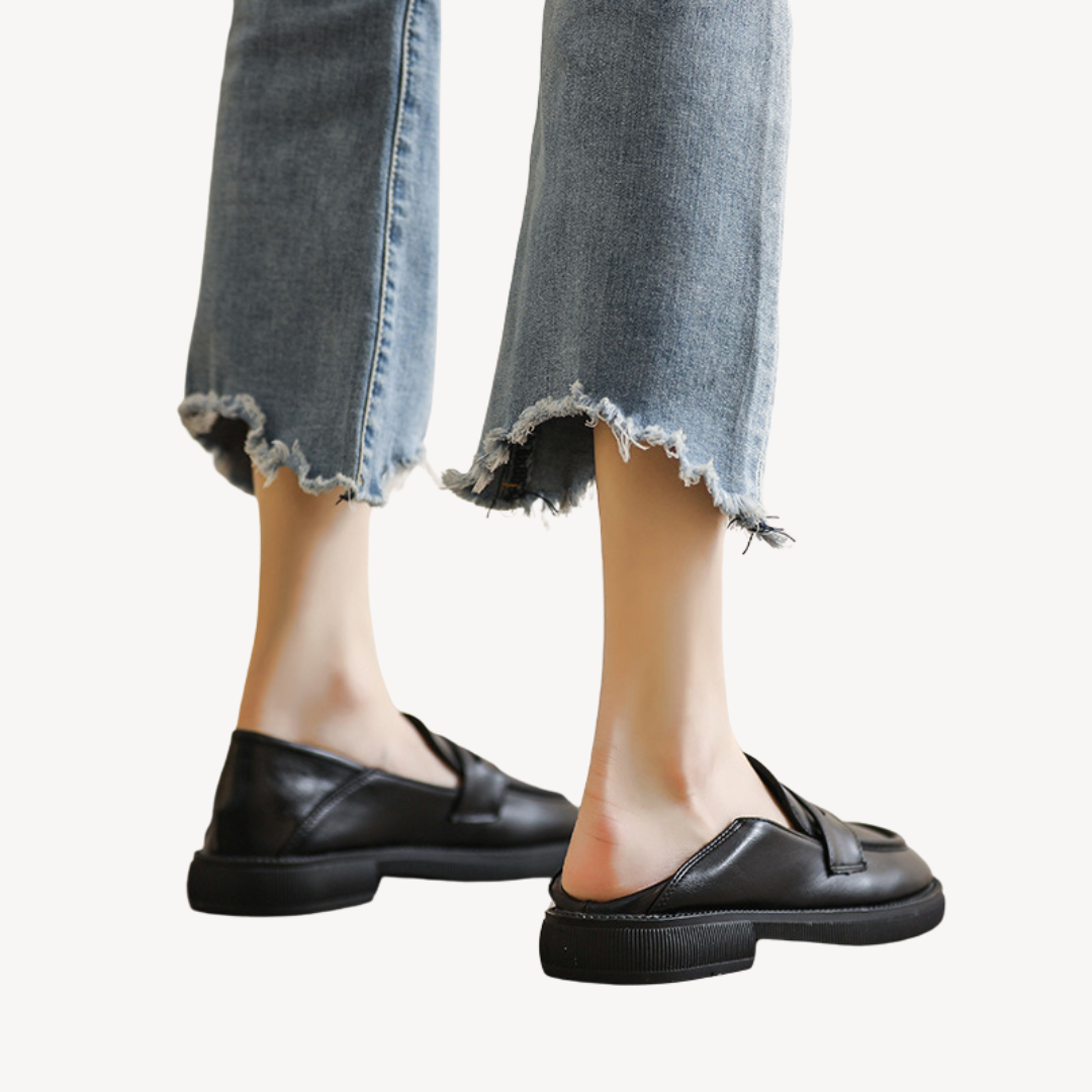 Ladies Synthetic Leather Block Heel Loafers