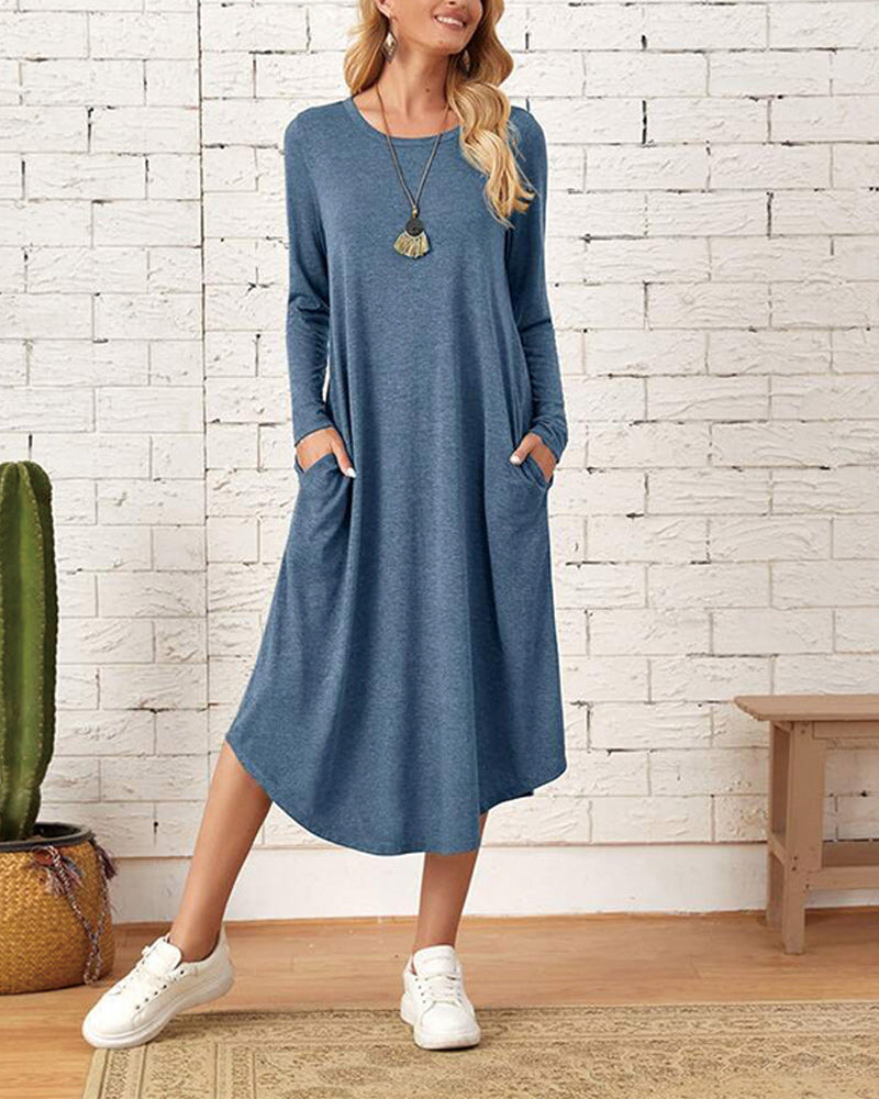 Relaxed Fit Floral Midi Dress for Women with Pockets