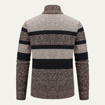 Warm Men's Striped Zip Up Cardigan Sweater