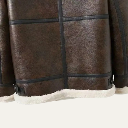 Warm Shearling Aviator Men's Winter Coat with Fleece Inside