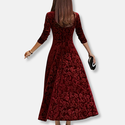 Floral A-Line Knee Length Dress with V Neck Sleeves