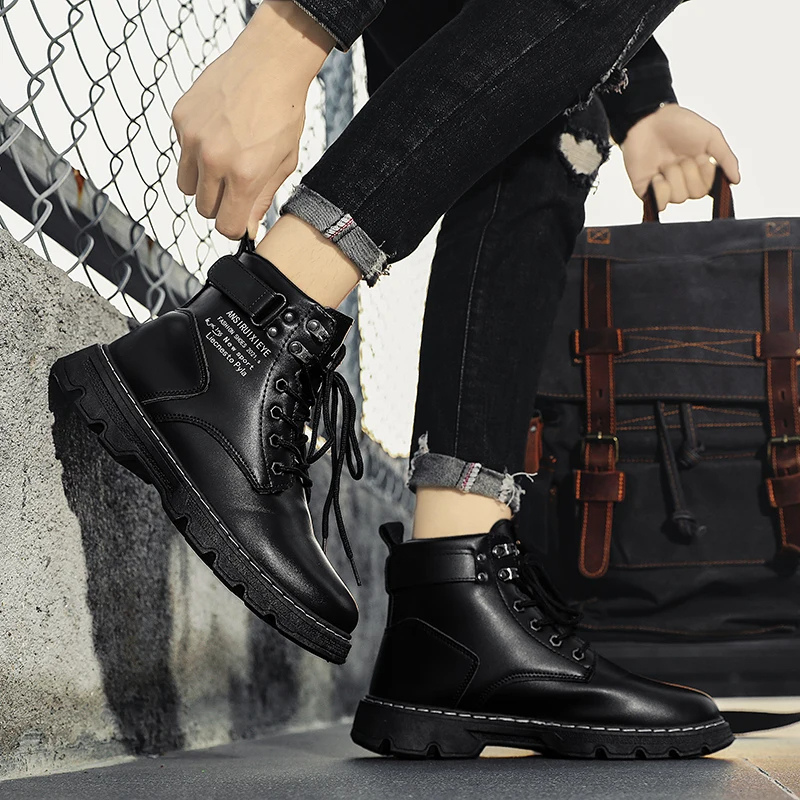 Waterproof Insulated Black Leather Men's Ankle Boots - OutfitLondon