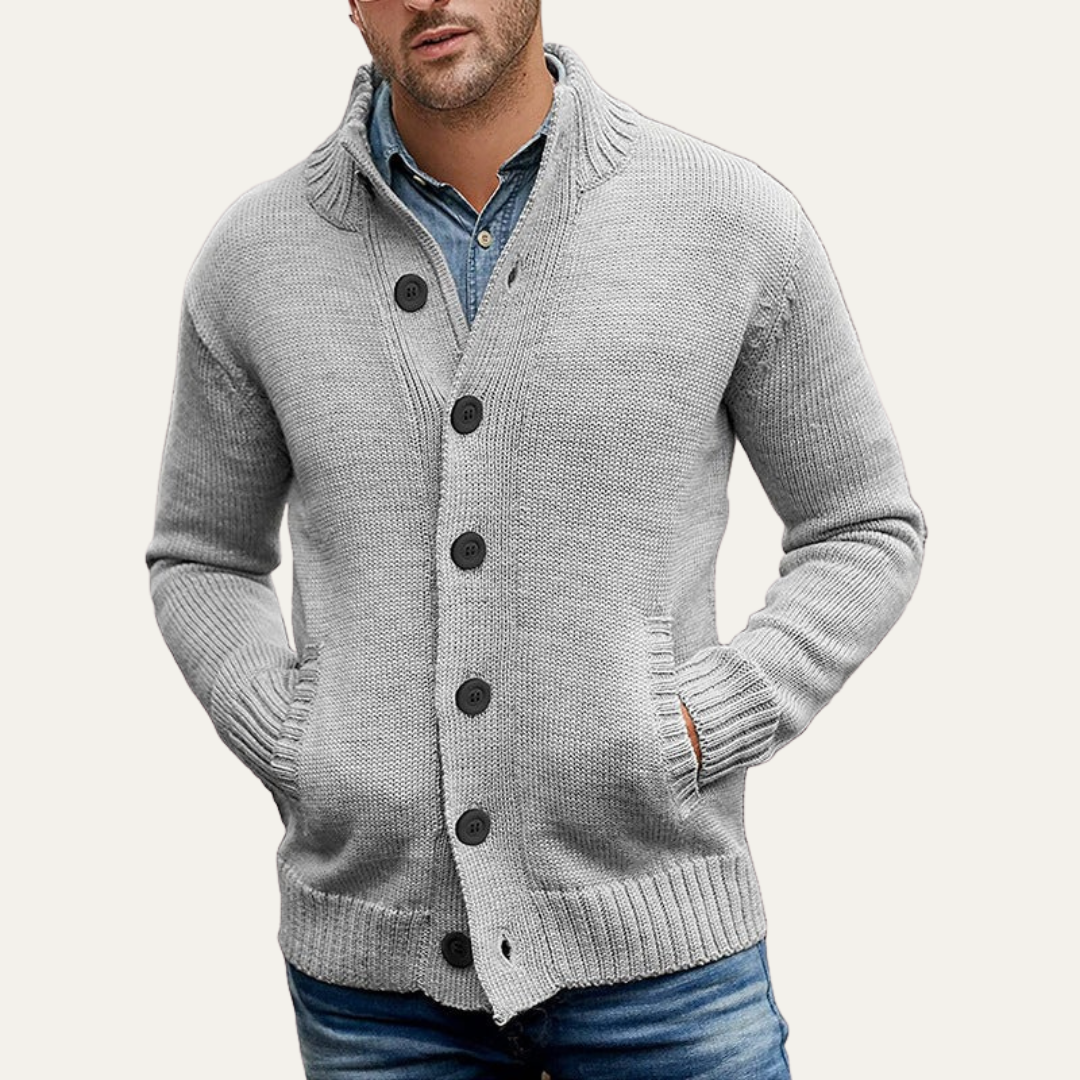 Men's Thick Knit Crew Neck Button Sweater