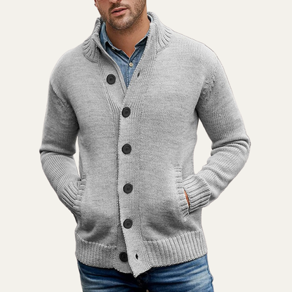 Men's Thick Knit Crew Neck Button Sweater