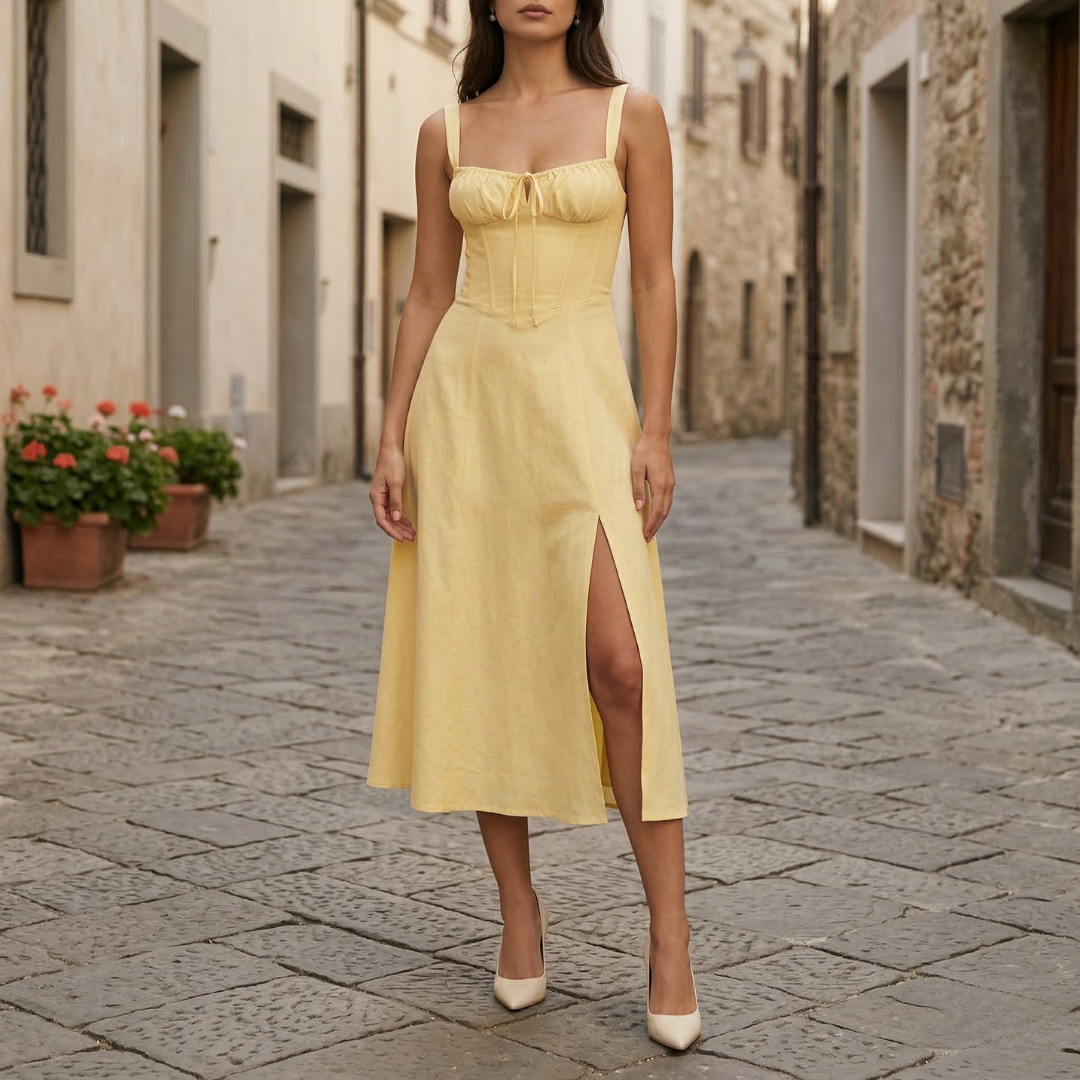 Casual Fit Summer Midi Dress with Square Neckline