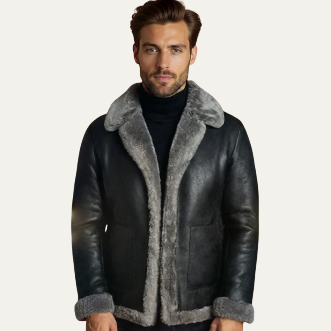 Men's Luxury Faux Leather Aviator Coat - OutfitLondon