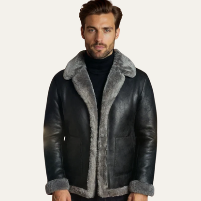 Men's Luxury Faux Leather Aviator Coat - OutfitLondon