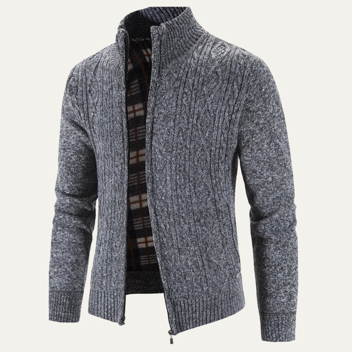 Men's Textured Cable Knit Zip Up Sweater