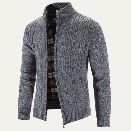 Men's Textured Cable Knit Zip Up Sweater