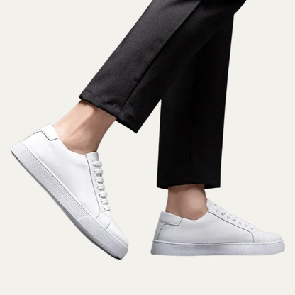 Classic Men's Low Top Leather Sneakers with Thick Sole