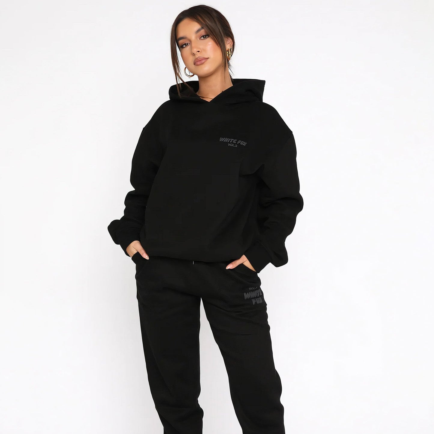 Women's Two-Piece Tracksuit Hoodie And Pants Set White