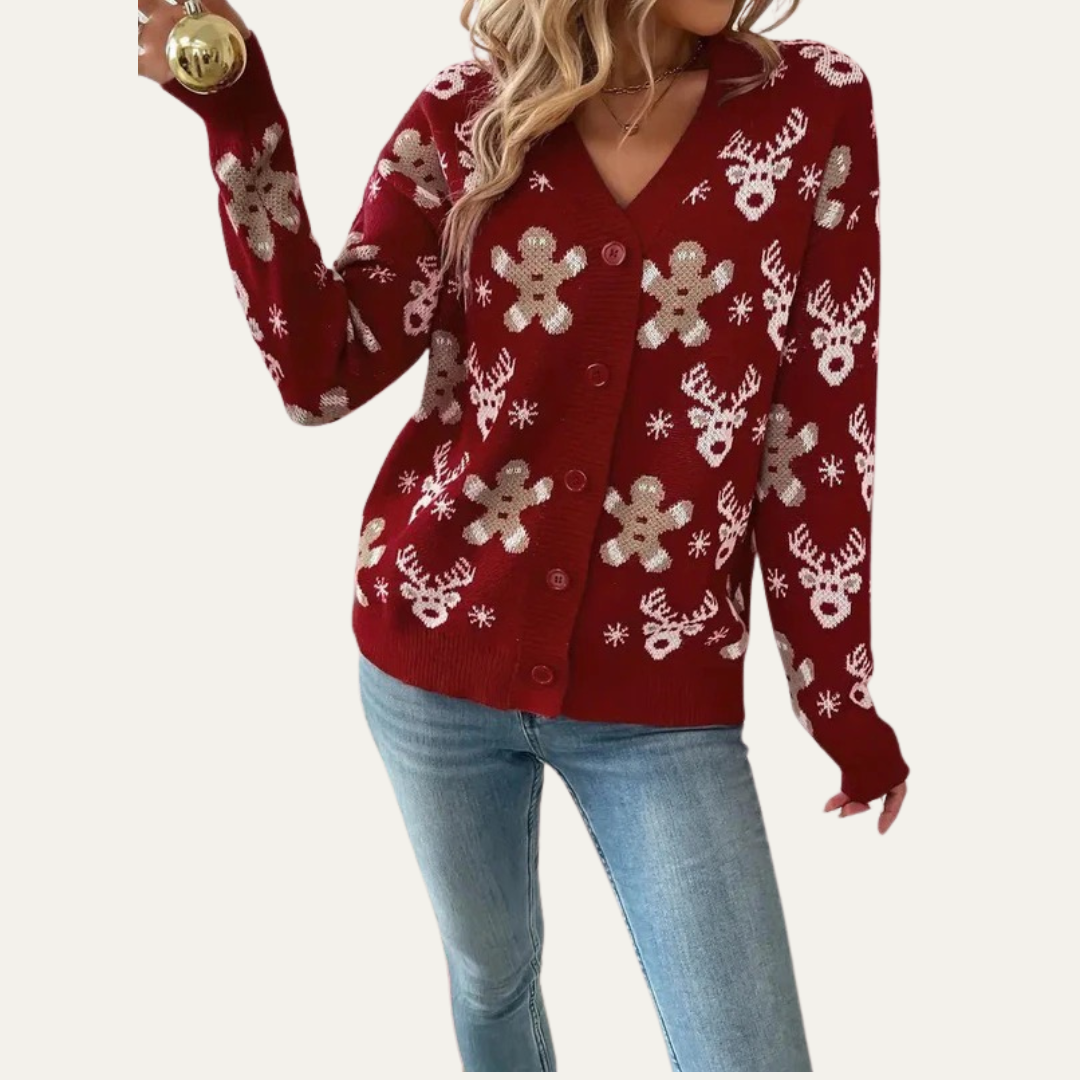 Women's Holiday Red Cable Knit Cardigan