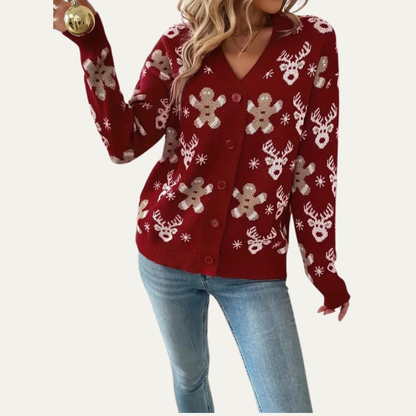Women's Holiday Red Cable Knit Cardigan