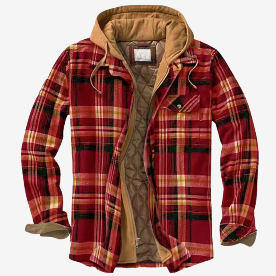 Warm Plaid Hooded Mens Jacket