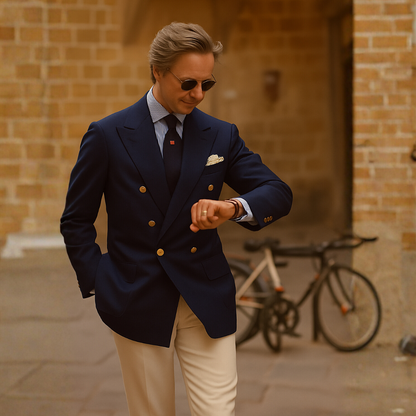 Slim Fit Men's Navy Blue Double Breasted Blazer Jacket