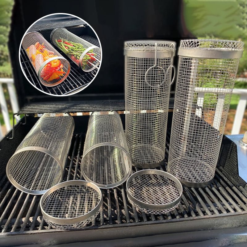 Stainless Steel Rolling BBQ Grill Basket