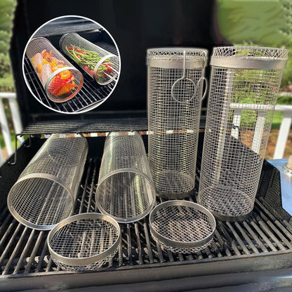 Stainless Steel Rolling BBQ Grill Basket