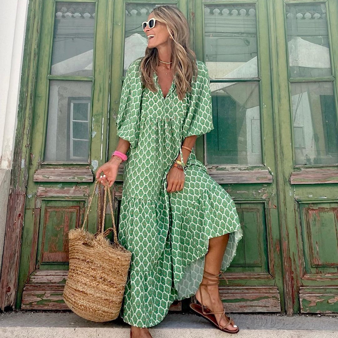 Women's Bohemian V-Neck Cotton Summer Dress