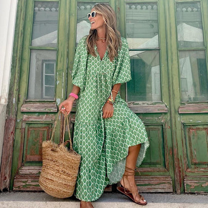 Women's Bohemian V-Neck Cotton Summer Dress