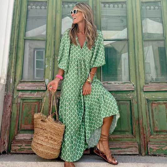 Women's Bohemian V-Neck Cotton Summer Dress