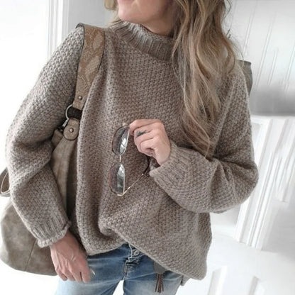 Comfortable Ladies Beige Crew Neck Sweater - OutfitLondon
