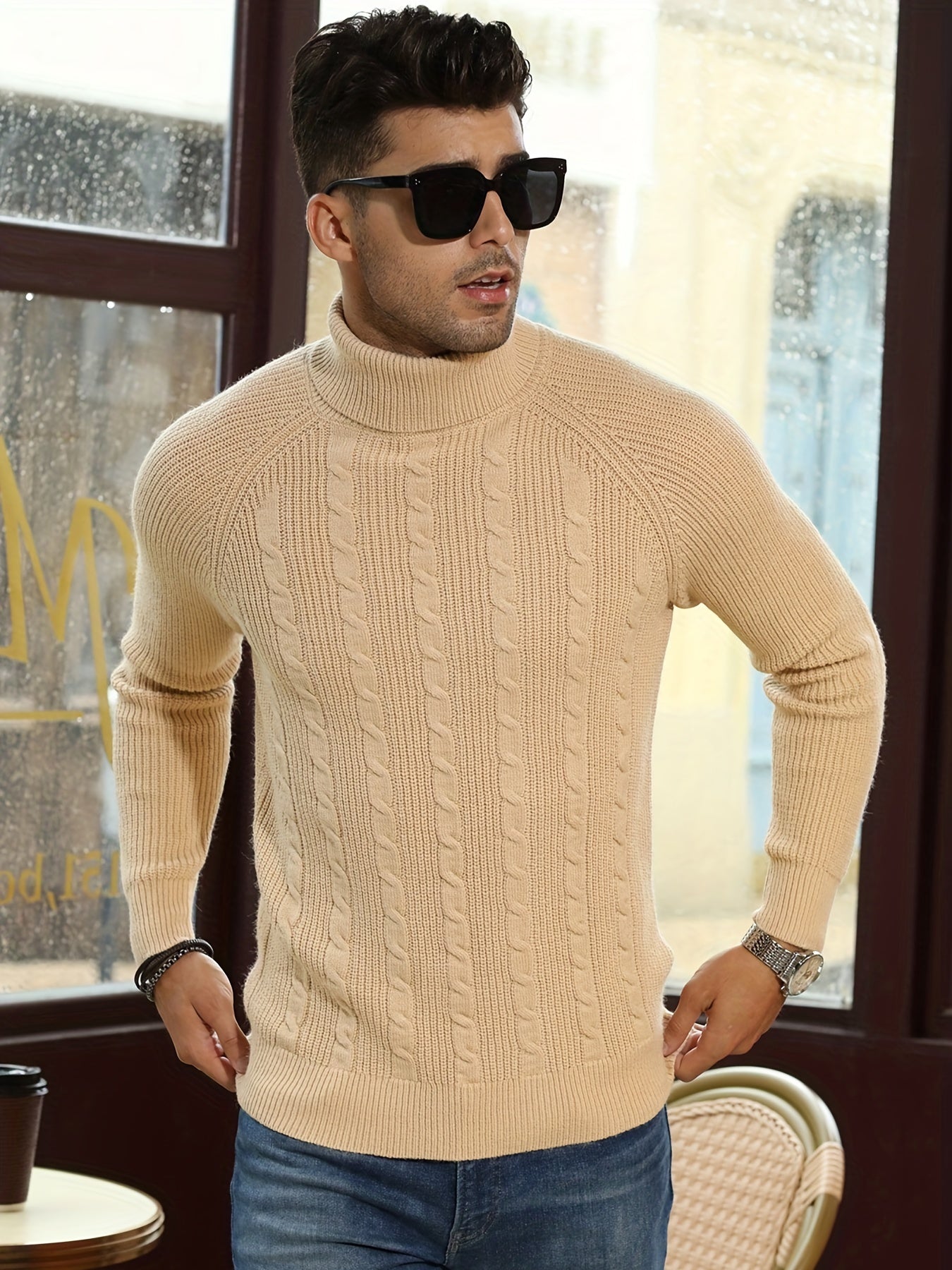 Warm Light Brown Mens Crew Neck Sweater - OutfitLondon
