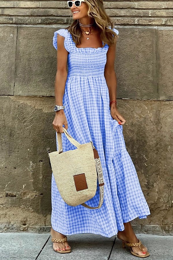 Women's Chic Plaid Maxi Dress with Classic Print