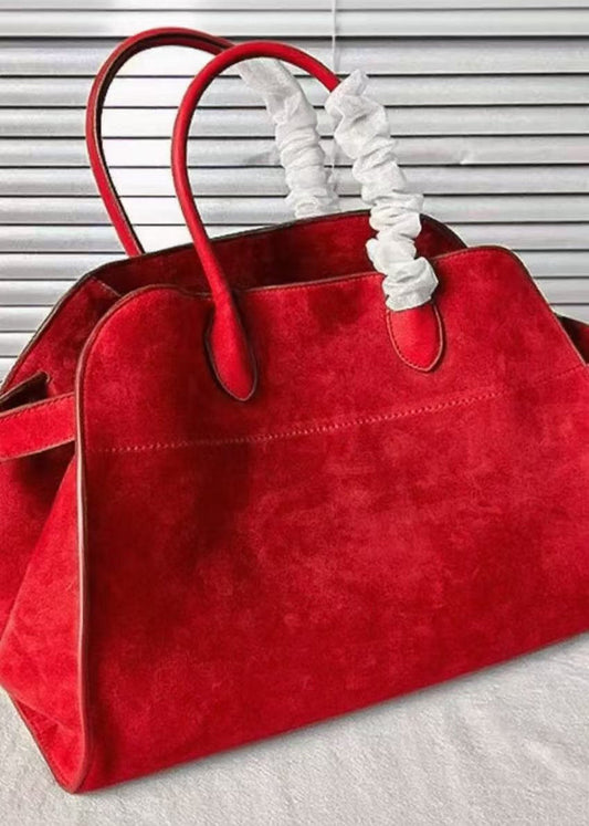 Women's Red Suede Large Tote Bag - OutfitLondon