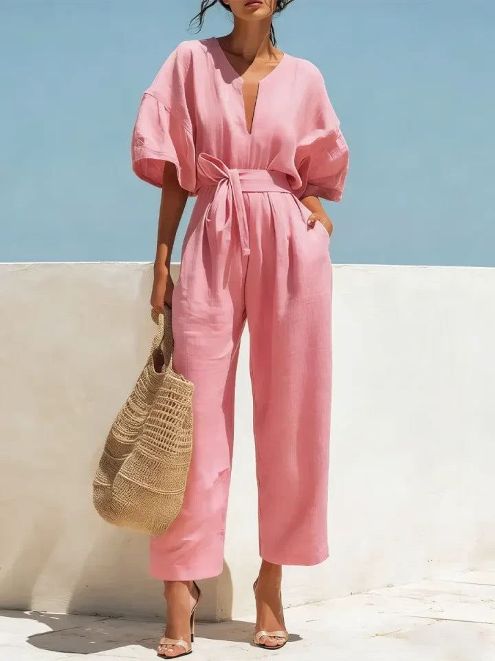 Women's Classic V-Neck Solid Color Jumpsuit