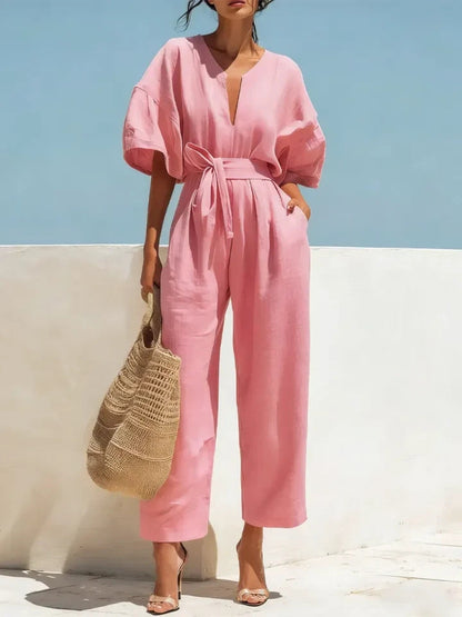Women's Classic V-Neck Solid Color Jumpsuit