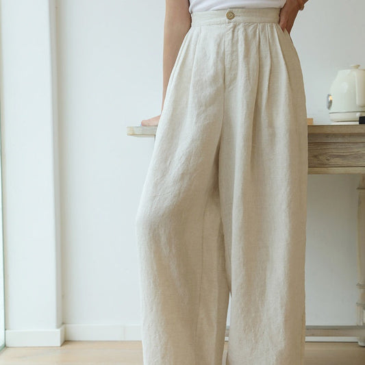 Women's Casual High Waist Wide Leg Cotton Pants