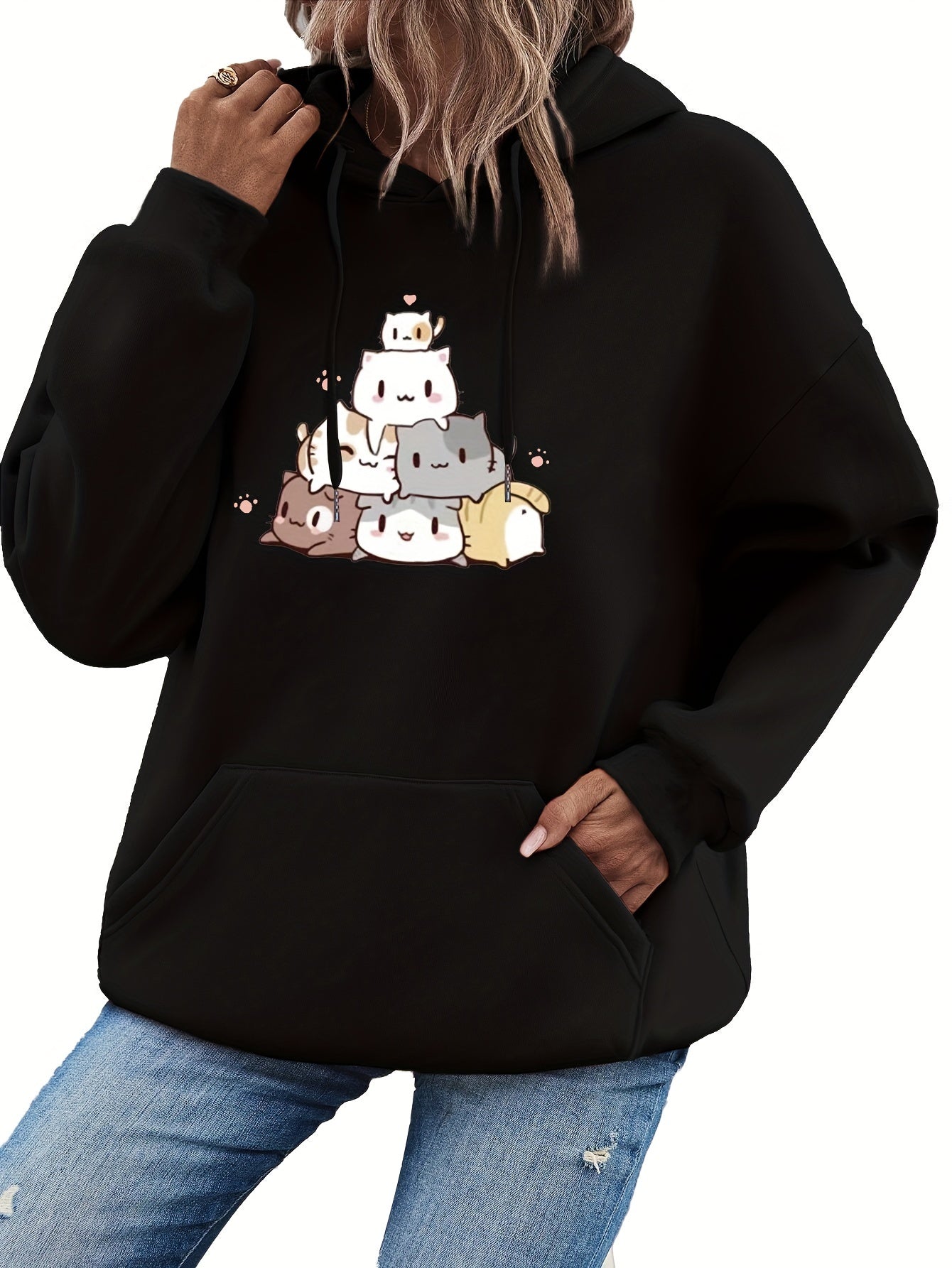 Cozy Ladies Funny Kitty Hooded Sweatshirt