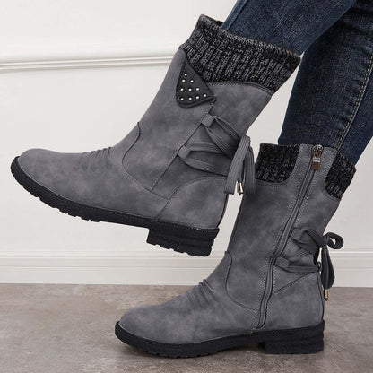 Waterproof Suede Block Heel Ankle Boots Side Zipper Booties