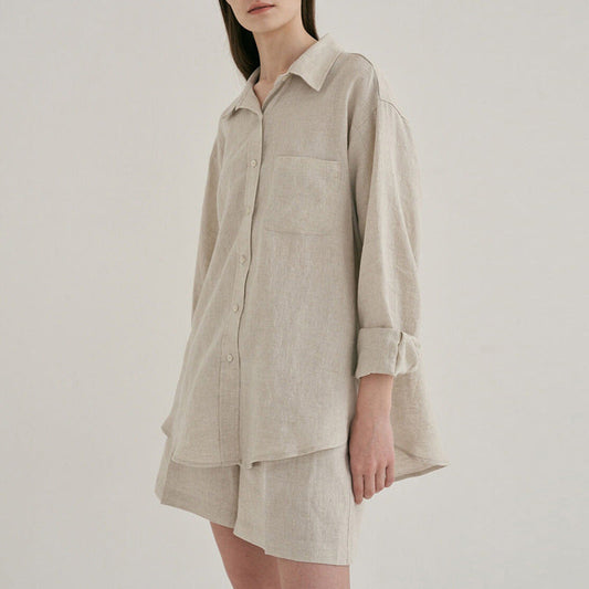 Women's Casual Linen Shirt and Shorts Set