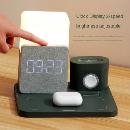 4 In 1 Fast Wireless Charger Station & Lamp With Alarm Clock