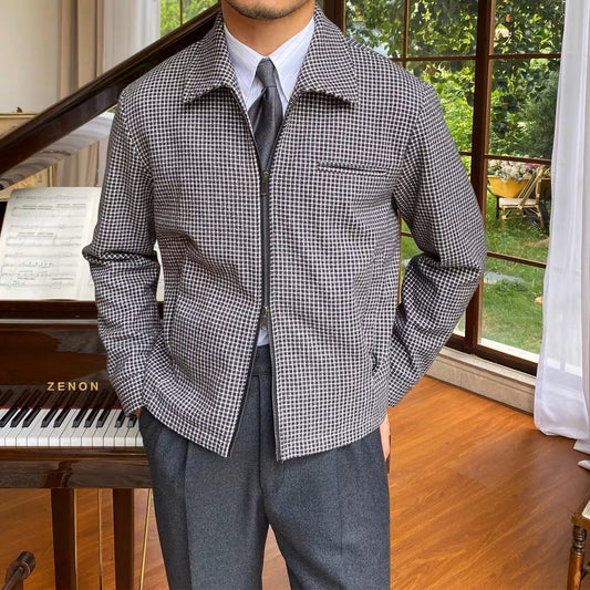 Men's Classic Wool Blend Houndstooth Casual Jacket